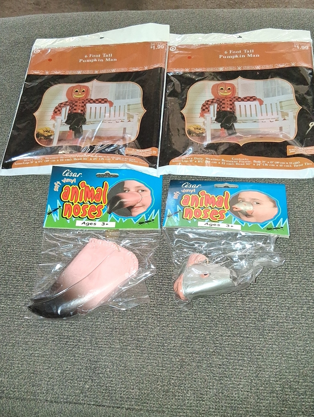 Halloween Set 2 6 Ft Pumpkin Men & 2 Costume Animal Noses